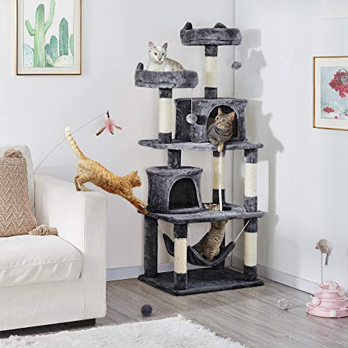Yaheetech Rascador para Gatos de 158 cm Grande Arbol para Gatos Adultos Torre de Gatos Casita Juego para Mascota Gris Oscuro