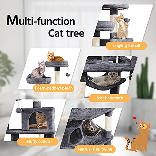 Yaheetech Rascador para Gatos de 158 cm Grande Arbol para Gatos Adultos Torre de Gatos Casita Juego para Mascota Gris Oscuro