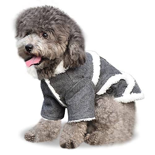 YAODHAOD Abrigo de invierno para perros pequeños y medianos, cómodo y resistente al viento, con cuello de piel y forro polar para un calor muy cálido (gris oscuro, mediano)