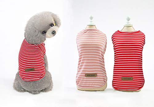 YAODHAOD Camisa de algodón a rayas para perros, camisetas para cachorros, chaleco sin mangas para gatos, transpirable, elástica para perros pequeños y medianos (2 unidades) M, color rosa