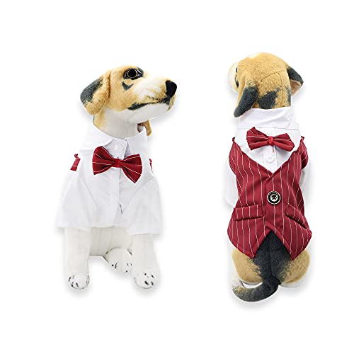 YAODHAOD Esmoquin de Perro a Rayas con Corbata, Traje de Perro para Fiesta de cumpleaños de Boda, Traje de Pajarita, Ropa para Mascotas para Perros pequeños (Rojo, X-Large)