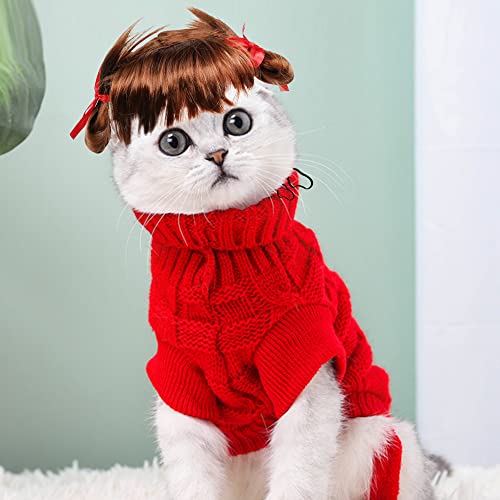 YAODHAOD Peluca de perro, peluca sintética divertida, disfraz de cachorro y gatito, adecuado para gatos pequeños y perros (trenzas marrones)