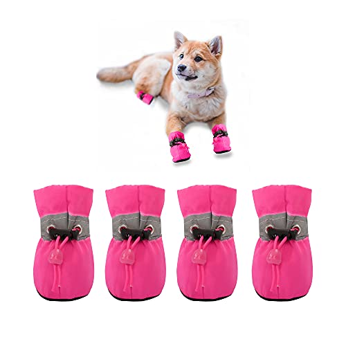 YAODHAOD Protector de Pata de Botas para Perros, Zapatos para Perros Antideslizantes, Estos Cómodos Zapatos Suave Tienen Correas Reflectantes, para Perros Pequeños (4, Rosado)