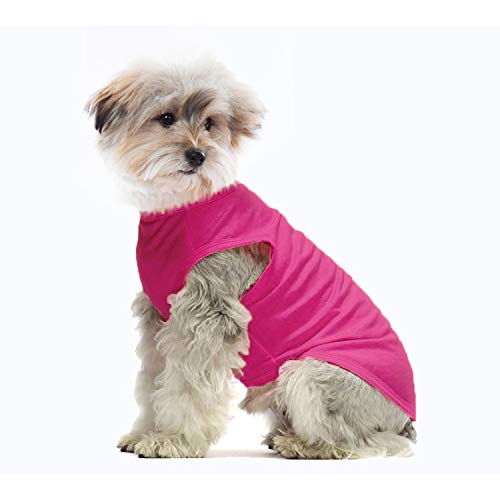 YAODHAOD Ropa de Perro de algodón de Color sólido Camisetas para Perros, Camisetas de algodón Suaves y Transpirables, Ropa para Perros pequeños, medianos, Gatos, 2 Piezas (L, Blanco + Rosa)