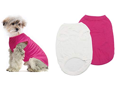 YAODHAOD Ropa de Perro de algodón de Color sólido Camisetas para Perros, Camisetas de algodón Suaves y Transpirables, Ropa para Perros pequeños, medianos, Gatos, 2 Piezas (L, Blanco + Rosa)