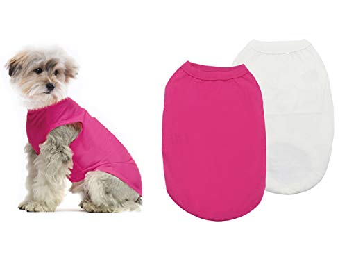 YAODHAOD Ropa de perro de algodón de color sólido Camisetas para perros, Camisetas de algodón suaves y transpirables, ropa para perros pequeños, medianos, gatos, 2 piezas (M, Blanco + rosa)