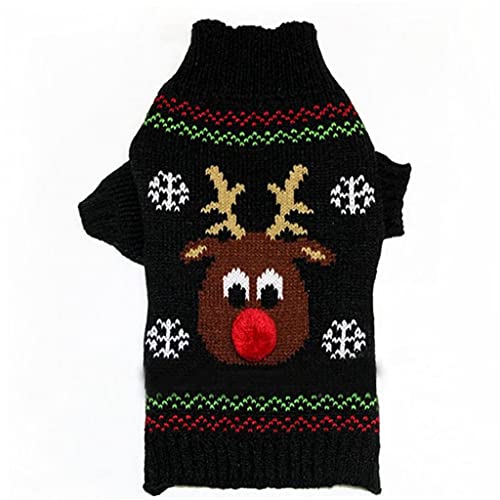 Yililay Decoración navideña y Ropa para Mascotas Perro de Navidad suéter Traje Rojo Nariz Reno Invierno para Peluche pequeño Perro Gato Negro l