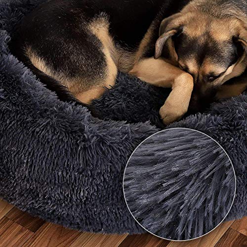 YINN Deluxe cama de perro colchón acogedor para Labrador/Golden Retriever/Russell cojín de perro, cama grande de piel sintética redonda calmante para mascotas, almohada para cachorros