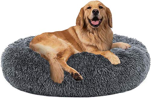 YINN Deluxe cama de perro colchón acogedor para Labrador/Golden Retriever/Russell cojín de perro, cama grande de piel sintética redonda calmante para mascotas, almohada para cachorros