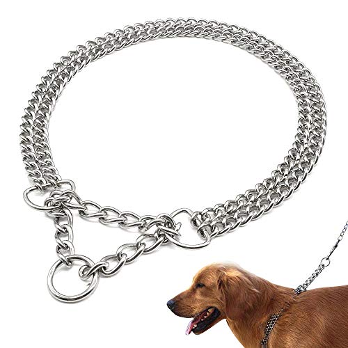 Yisatann Collar de Cadena para Perros Cadena de adiestramiento para Perros Collar de estrangulación para Mascotas Cadena de Metal de Doble Fila Collar Deslizante de Acero Inoxidable-XL