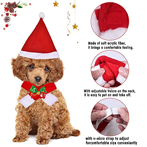 YISKY Disfraces de Navidad para Mascotas, 4 Piezas de Sombrero Bufanda Collar Campana Pajarita de Mascotas de Navidad para Perros Gatos Mascotas Pequeños, Disfraces de Cosplay, Navidad