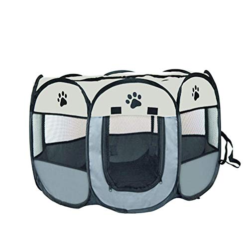 Yius Tienda de campaña plegable para mascotas, tela Oxford portátil para mascotas, parque infantil, cubierta de malla para perros, sombra extraíble, diseño octogonal adorable jaula