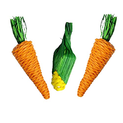 Yoowish Varillas de maíz de ratán de hierba natural, bolas de ratán, bola de hierba de Timothy, bola de hierba tejida, juguetes para masticar (palitos de maíz de zanahoria)