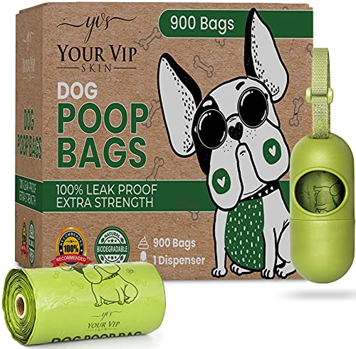 YOUR VIP SKIN® - 900 Bolsas perro biodegradables con dispensador de regalo. 60 rollos de 15 bolsas ecológicas 40% mas resistentes para heces, excremento caca mascota