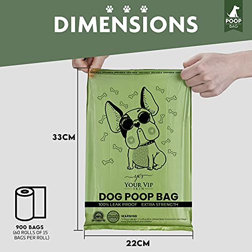 YOUR VIP SKIN® - 900 Bolsas perro biodegradables con dispensador de regalo. 60 rollos de 15 bolsas ecológicas 40% mas resistentes para heces, excremento caca mascota