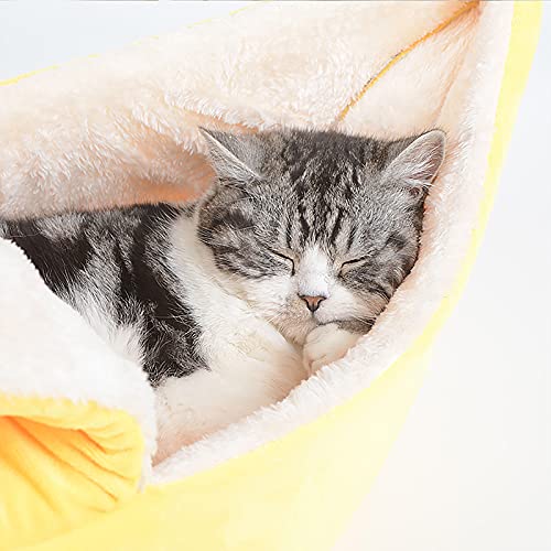 YQYAZL Cama para mascotas con diseño de plátano para mascotas, barco, gato, cama cálida y suave para perros, dormir jugando a descansar, suministros para mascotas para, gatitos, amarillo/M