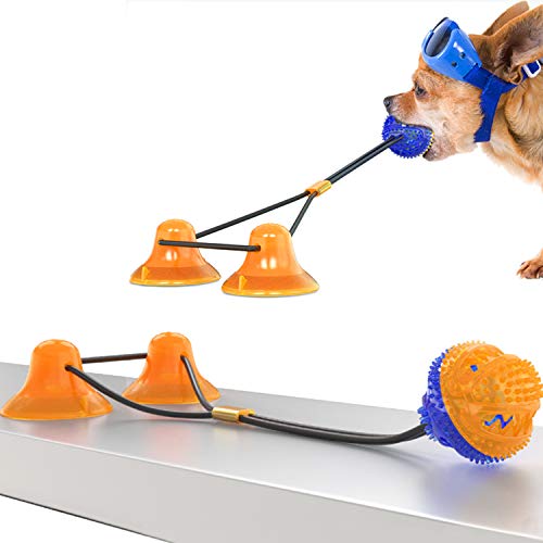 YTK Juguete para perros con ventosa para perros, juguete para perros, pelota de goma multifunción, resistente con doble ventosa para tirar y morder