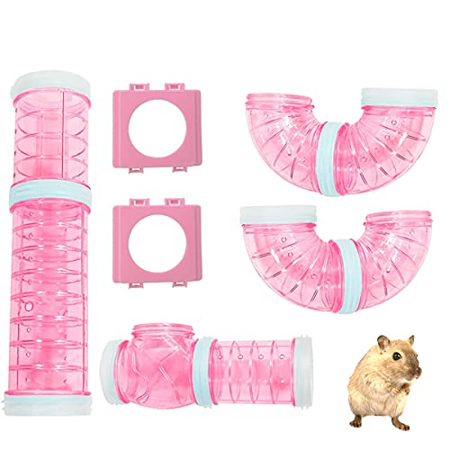 YUEMA Kit de tubos y túnel para hámsters con 2 placas de conexión, juguete de adventura para hámsters, ratas, chinchillas, jaula y accesorios para ampliar espacio (rosa)