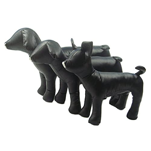 YVDY 3 unids/Lote Modelo de Perro de Cuero PU exhibición de Tienda de Mascotas Modelo de Perro Pose de pie Modelo de Perro Ropa para Mascotas Collar de exhibición Molde Juguete para Mascotas, Negro
