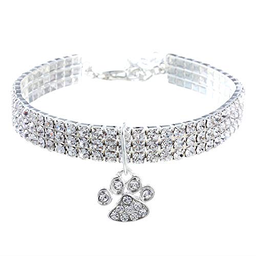 YWNYT Collar de perro con diamantes de imitación, collar de cristal ajustable de 19,8 cm con cadena de extensión extra de 5 cm, collar de perro con joyas brillantes