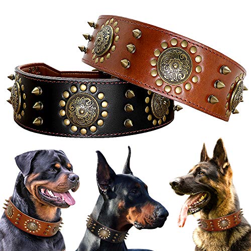 YXDZ Collar De Cuero Grande para Perros con Tachuelas De Pitbull para Perros Grandes De Tamaño Mediano Cuero Genuino Durable para Mascotas De Color Marrón