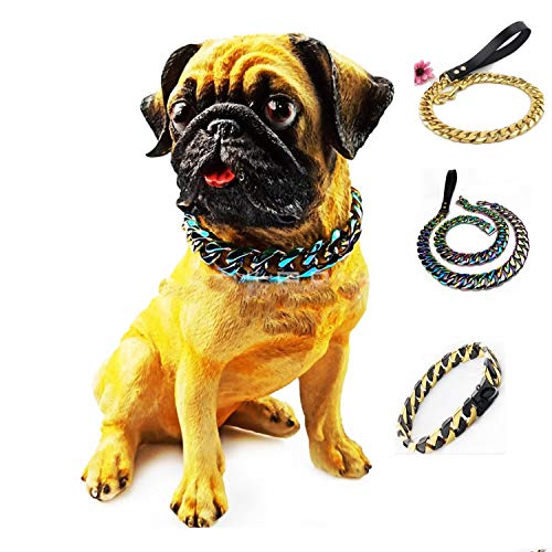 YXZQ Collar para Perros al Aire Libre Cadena de Perro de Acero Inoxidable Enlace Cubano for mastín Pit Bull Bulldog 10 '' - 30 '' For Dog Decoration (Color : Black, Size : 50CM)