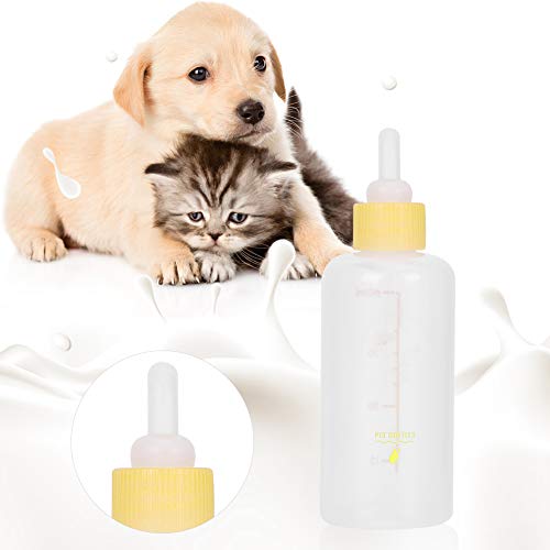 Zerodis Botella de Leche para Mascotas, 6 Piezas 60ml Biberón de alimentación para Cachorros y Gatitos Kit de Cuidado de enfermería de Leche para Perros pequeños Gatos Mascotas Cachorros(Amarillo)