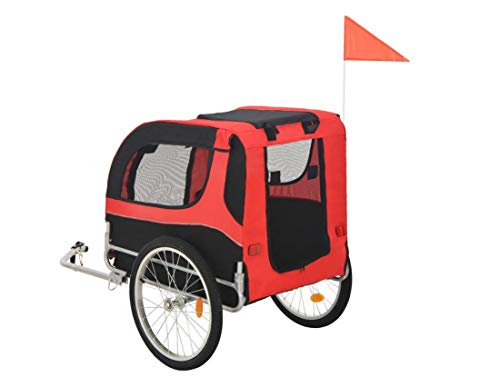 Zerone- Remolque de bicicleta de perro, remolque de bicicleta con enganche para vehículos con reflectores banderas y ventanas transpirables para mascotas