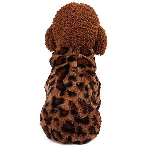 ZEZKT Mascota Perro Invierno Felpa Abrigo con Capucha Gato suéter Chaqueta con Capucha y Estampado de Leopardo Abrigo cálido y cómodo 217