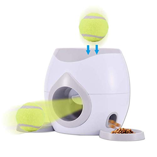 Zhangpu Lanzador automático de bolas de perro alimentador interactivo rompecabezas juguete mascota lanzador de pelotas de tenis incluido 2 pelotas de tenis 1 cuchara de alimentación