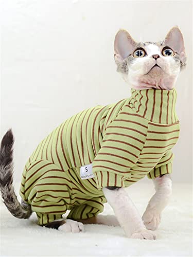 ZHIHAN Sphinx Cat Clothes Hairless Cat Devon Stretch Camisa de Fondo de Terciopelo alemán 3 Colores cálidos 4 Patas, Verde, M