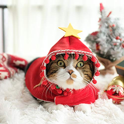 Zhyaj Disfraz para Perro, Gato, Capa De Perro Navideño con Sombrero, Ideal para Fiestas De Halloween Y Navidad, para Gatos Y Perros,XS