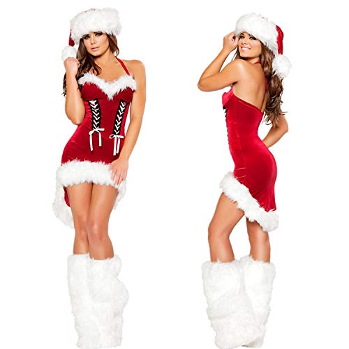 ZKDY Disfraz De Santa Festivo De Navidad para Mujer Mini Vestido De Navidad De Terciopelo Rojo Sexy-Rojo_SG