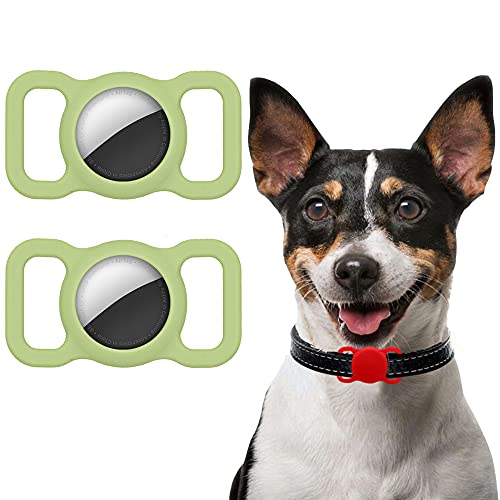 Ztowoto Funda de Silicona Compatible con Airtag Pet Collar, Airtag Funda Protectora para Perro Gato Collar 2 PCS (2-Verde Matcha)