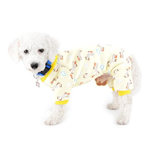 ZUNEA Disfraz de perrito de interior con forro polar, diseño de cebra, para perro pequeño, pijama de invierno, vestido de perrito yorkie salchicha, chihuahua, ropa de vestir amarillo XL