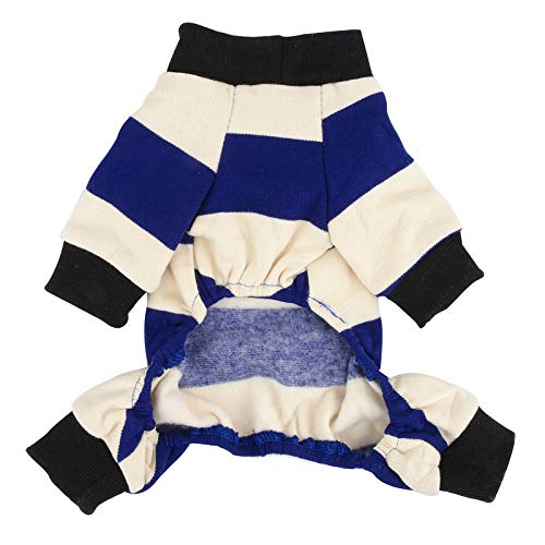 ZUNEA Pijamas de Invierno para Perros Pequeños Cálido Suéter Abrigo de Punto Jersey de Perrito Ropa 4 Patas Rayadas Algodón Mono Frío Pijamas Disfraces para Mascotas Chihuahua Yorkshire Azul L