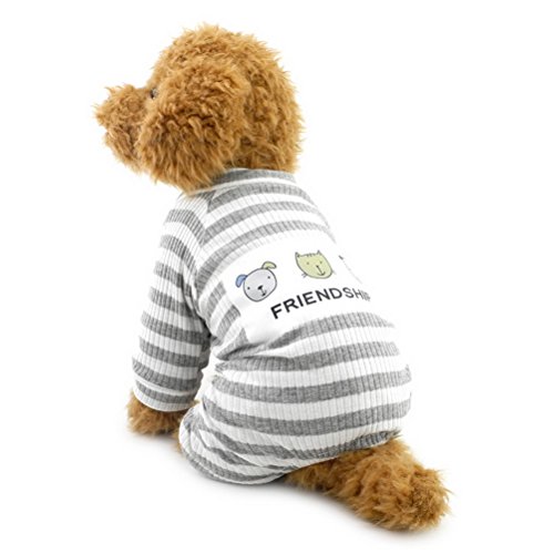 ZUNEA Stripe Pijamas para Perros pequeños Cotton Puppy Jumpsuit Sweatshirts Acogedores Trajes Soft Leisure otoño Mascotas Cat Doggy Apparel Gris M
