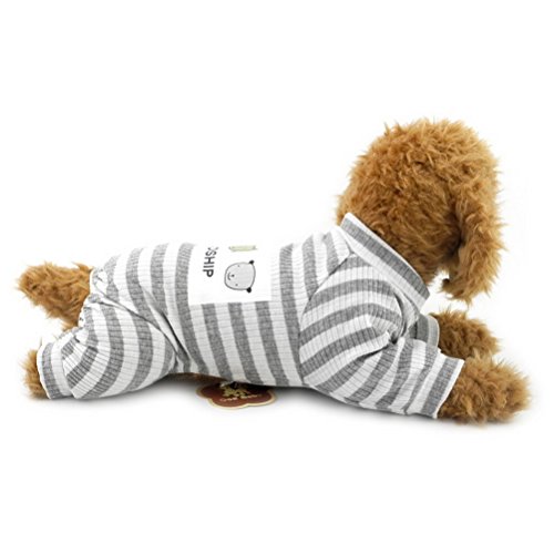 ZUNEA Stripe Pijamas para Perros pequeños Cotton Puppy Jumpsuit Sweatshirts Acogedores Trajes Soft Leisure otoño Mascotas Cat Doggy Apparel Gris M