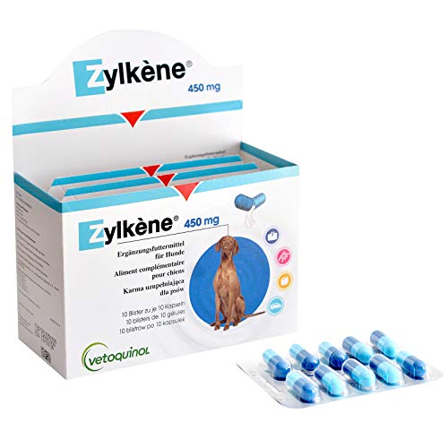 Zylkene 450 mg, 50 cápsulas (5 x 10 cápsulas), alimento suplementario para perros, lo que ayuda a controlar la ansiedad y las situaciones estresantes