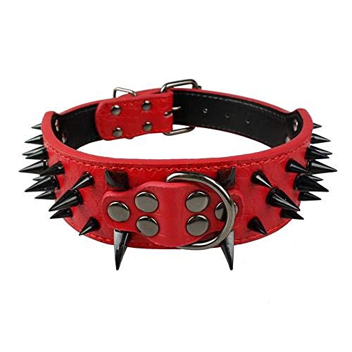 ZYYC Collar de Cuero para Perro Pitbull Bulldog Collar para Perro Grande Adjus-Red Black Spike_S