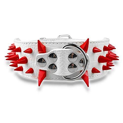 ZYYC Collar de Cuero para Perro Pitbull Bulldog Collar para Perro Grande Adjus-White Red Spike_S