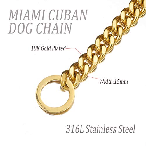 ZZOHAA Collar de collar de perro de mascotas,Cadena de perro cubano resistente para perros grandes,Collar de cadena de deslizamiento de eslabones de metal de acero inoxidable fuerte