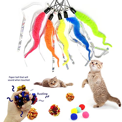 15 piezas juguetes para gatos cachorro interior mascota gatito gatito colector pájaro pluma gusano campanas esponjosas bolas onduladas teaser interactivo varita recarga de entrenamiento