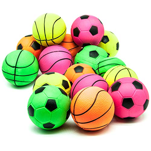 16 x 6 cm, bolas de goma brillantes para perros, esponjas, juguetes flotantes para perros, juguetes para aburrimiento, deportes, tenis, baloncesto, pelotas rodantes para perros (brillantes, 16 bolas)