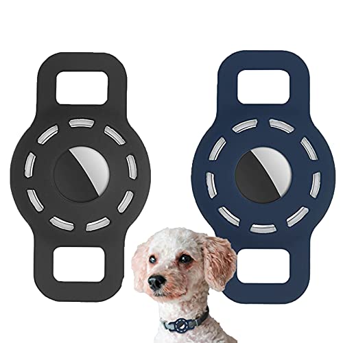 2 bolsas para collar de perro Airtag con clip para montar mascotas dispositivo de rastreo GPS elástico ligero impermeable para llevar cosas de perro gato negro + azul / pequeño