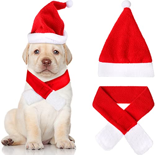 2 Disfraces de Navidad de Perro Bufandas Sombreros de Navidad de Mascotas Bufanda Gorro de Santa de Disfraz de Mascota para Navidad