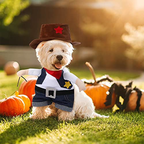 2 Piezas Uniformes de Vaquero de Halloween de Mascotas con Sombrero y Sombrero de Melena de León, Ropa de Disfraz para Perro Gato Cachorro Mascota (M)