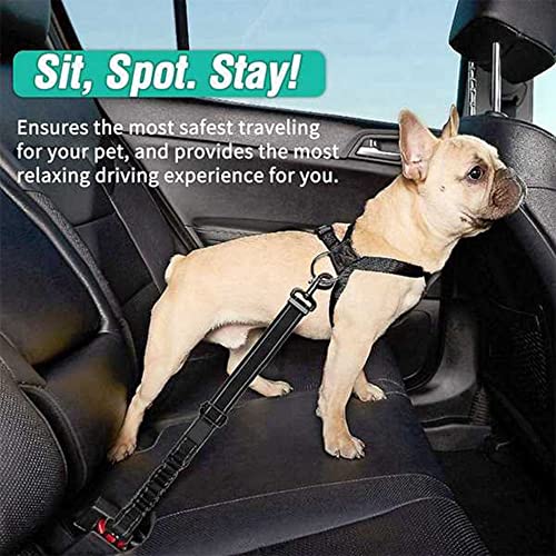 2pcs Cinturón de Seguridad de Coche para Perros, Car Dog Safety Ajustable Belt, 2 en 1 Arnés del Cinturón de Nylon, para Trasportar Mascotas, con Elástico y Fuerte Mosquetón