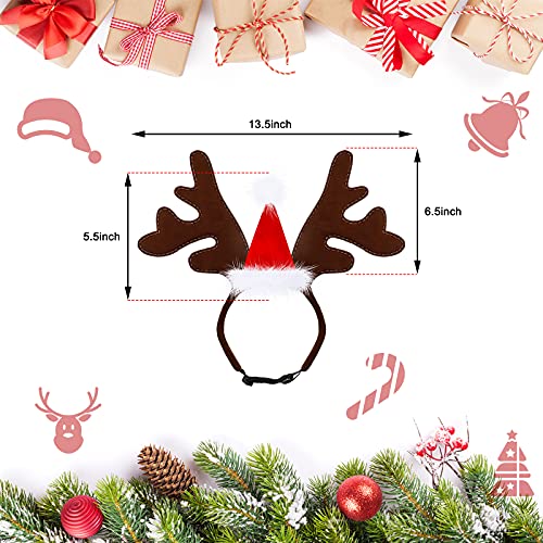 3 Diademas de Reno de Cuernos de Navidad de Perro Sombrero Rojo Accesorios de Gorros de Alce de Mascotas de Disfraz Sombreros de Astas Marrones de Mascotas Diadema de Ciervo de Perro