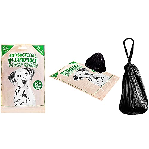 375 bolsas degradables para perros con asas de corbata, bolsas de caca estándar para perros, bolsas de basura para perros, medidas 22 x 35 cm, bolsa de caca negra para perros